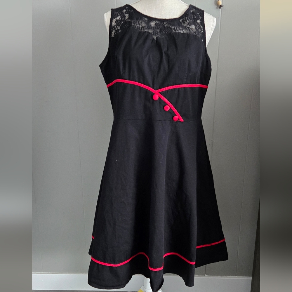 Elegant Black Dress with Red Trim
